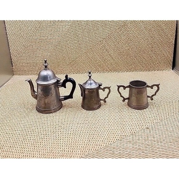 Small Coffee Serving Set Nickel Or Pewter Creamer Pitcher Sugar Dish India - Picture 1 of 16
